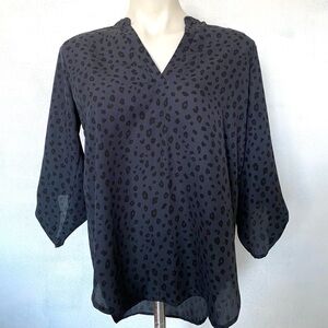 Black and Navy Leopard Print Women's Top